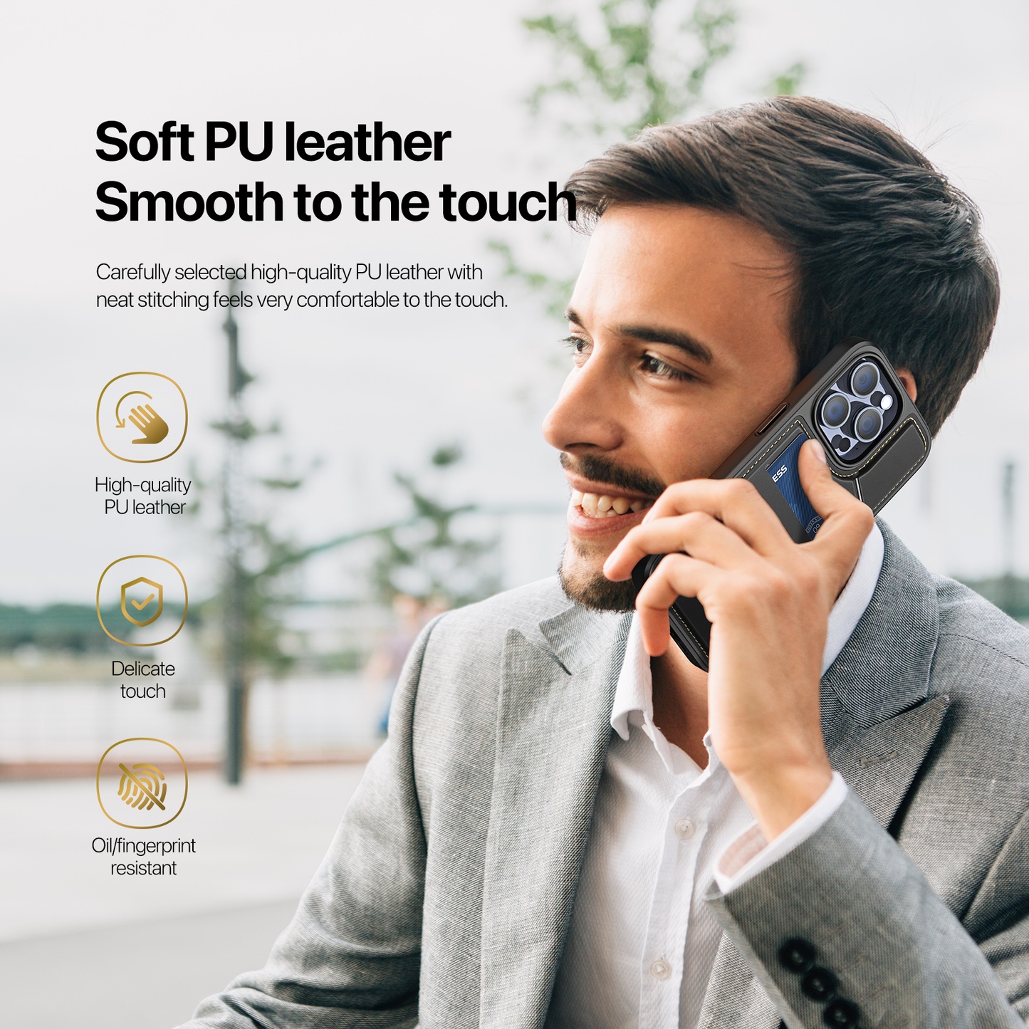 غطاء خلفي من سلسلة رافي II لجهاز iPhone 15 Pro Max أزرق داكن