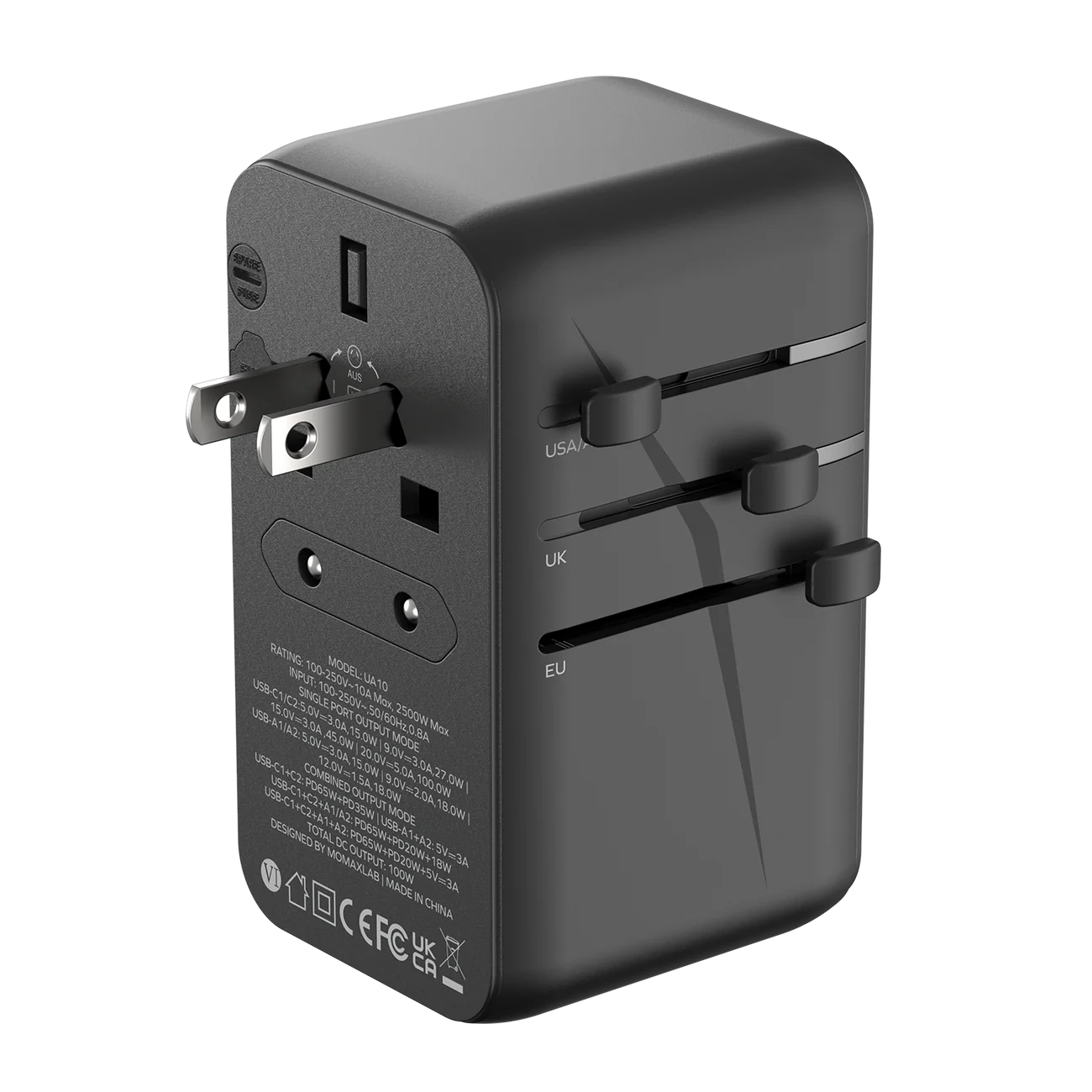 شاحن GaN للسفر عالمي بأربعة منافذ بقوة 100 وات من 1-World