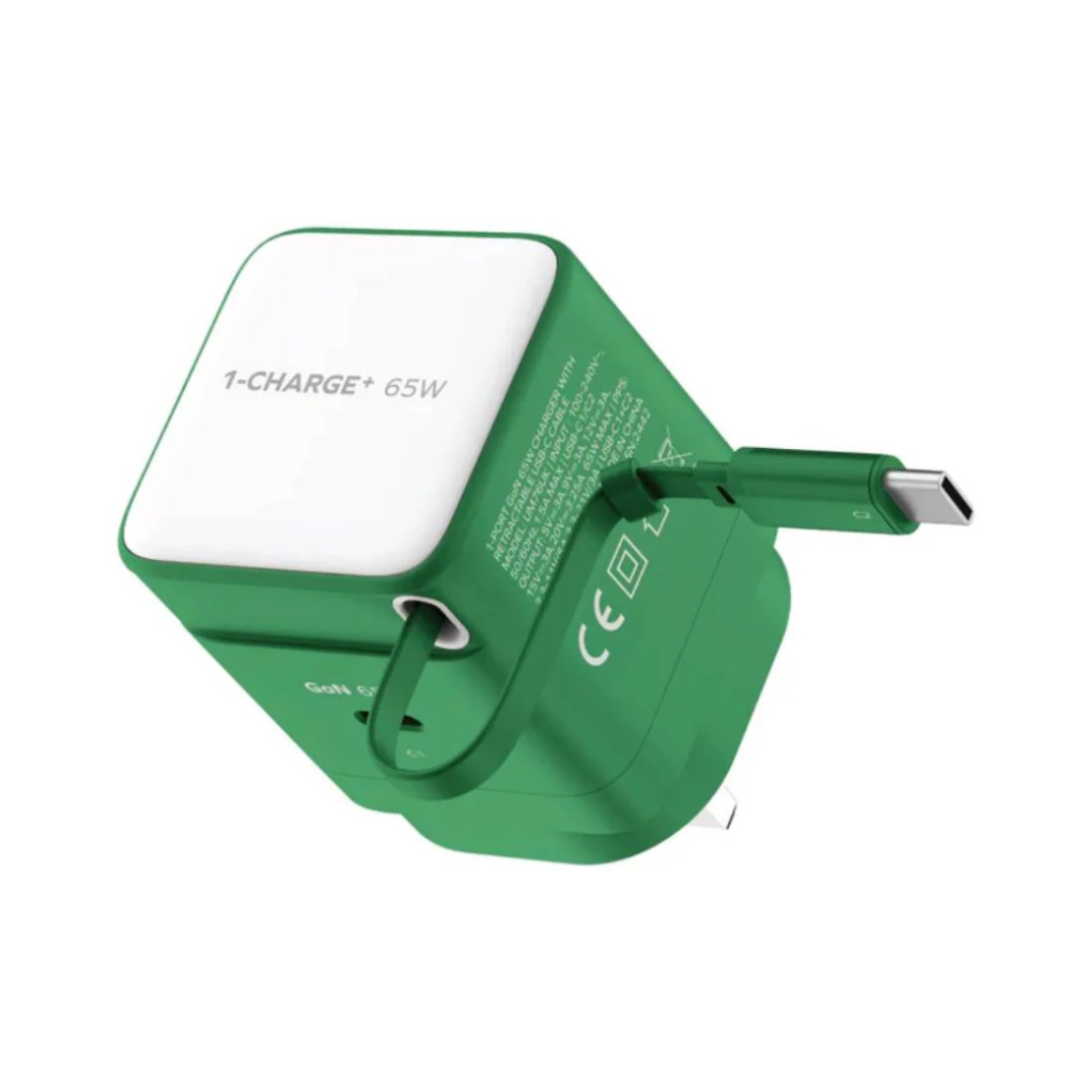 MOMAX 1-Charge+ 1-Port GaN Charger With Built-In USB-C Cable 65W