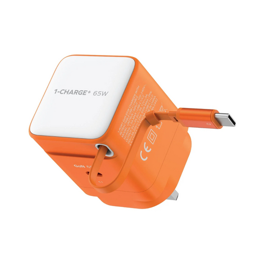 شاحن MOMAX 1-Charge+ أحادي المنفذ GaN مع كابل USB-C مدمج 65 واط 