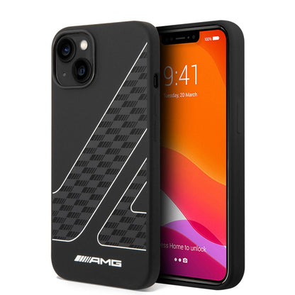 iPhone 14 Plus - Silicone Black Case Checkered Flag Pattern - AMG